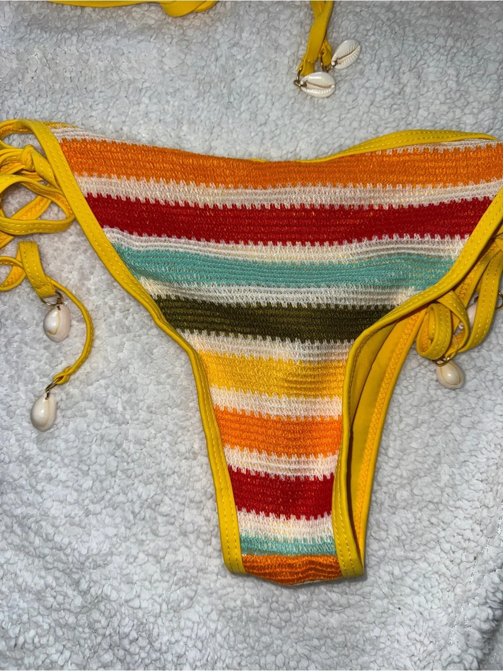 ZAFUL Women's Crochet Colorblock Stripes Triangle Tie Bikini, Shell Details, S